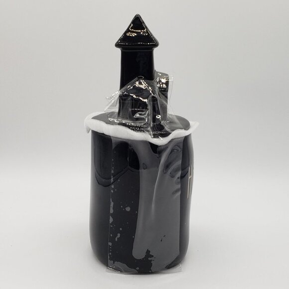 Rae Dunn Magenta Black Haunted Ceramic Mug with Haunted House Lid NEW! - Picture 3 of 6